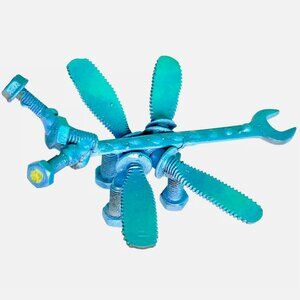 ZOPHIA KNEISS RECYCLED UPCYCLED TOOLS BOLTS FLYING BUG METAL SCULPTURE ARTIST